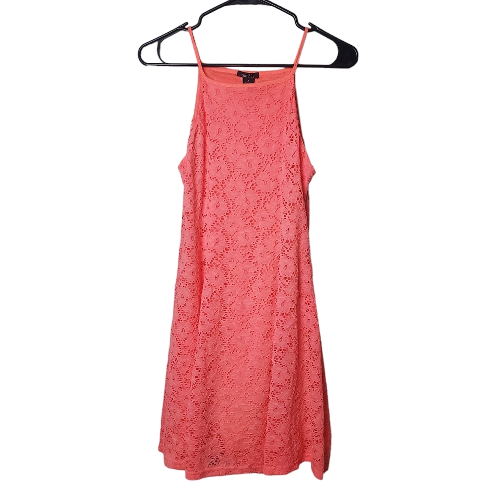 Rue 21 | Lace Skater Mini Dress | Lined Peach Pink Neon Floral | S